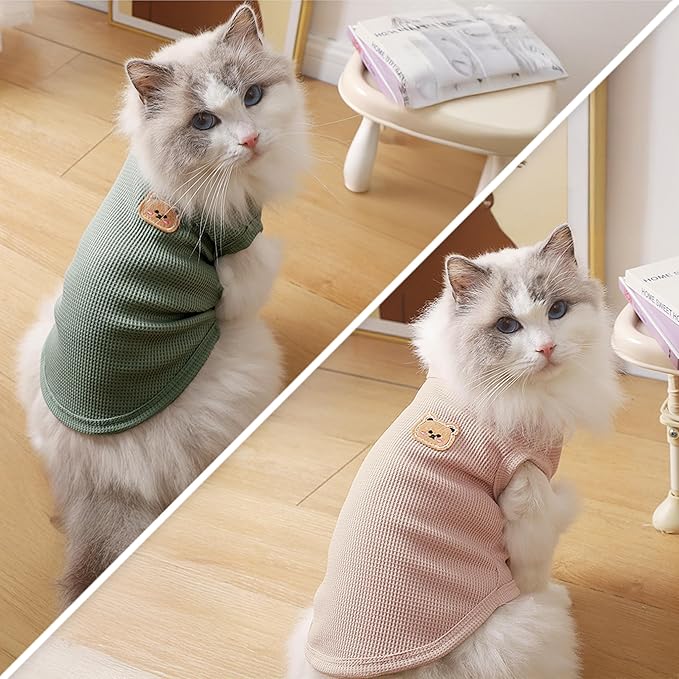 Waffle Knit Cat & Dog T Shirt for Small Dogs, Stretchable Puppy Shirt for - Image 4