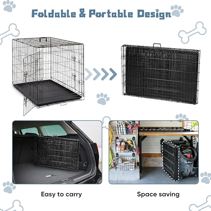 DUMOS Dog Crate with Double Doors, 42 Inch Metal Foldable Pet Cage with Plastic - Image 7
