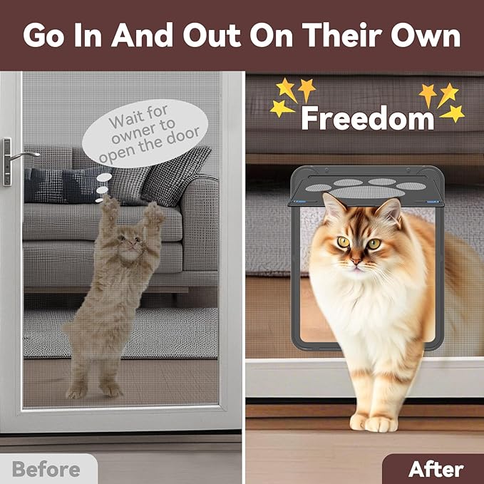 Cat Door for Screen Door with Magnetic Auto-Close, Dual Lockable Tabs Doggy - Image 2