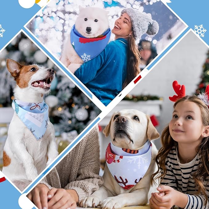 Huhumy 100 Pcs Winter Dog Bandanas Bulk Pet Bibs Blue Triangle Scarf Snowflake - Image 5