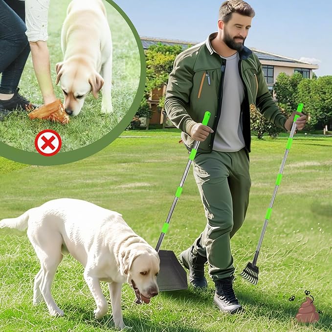 T2Y Extra Long Handle Dog Pooper Scooper 3-Piece Set, Heavy Duty Metal Poop Rake - Image 5