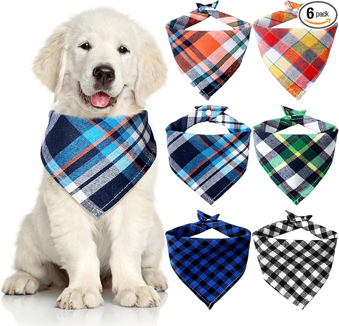 Honoson 6 Pieces Triangle Dog Bandana Dog Scarf Plaid Printing Adjustable Bibs by Honoson
