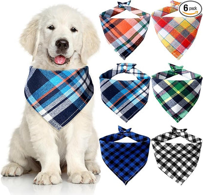 Honoson 6 Pieces Triangle Dog Bandana Dog Scarf Plaid Printing Adjustable Bibs by Honoson