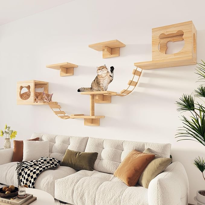 PETKABOO Cat Wall Shelves and Perches, Pine Wooden Cat Wall Furniture Climbing - Image 7