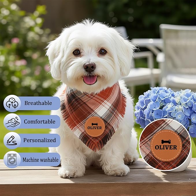 Personalized Dog Bandana with Leather Patch Name, Custom Pet Scarf - Image 5
