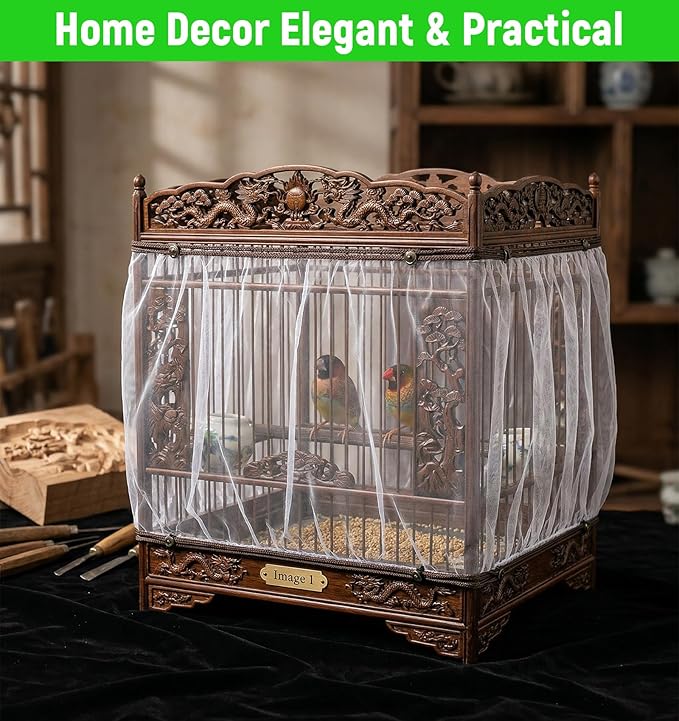 2 Pcs Bird Cage Seed Catcher, Bird Cage Net Cover Seed Catcher Guard Nylon Net - Image 6