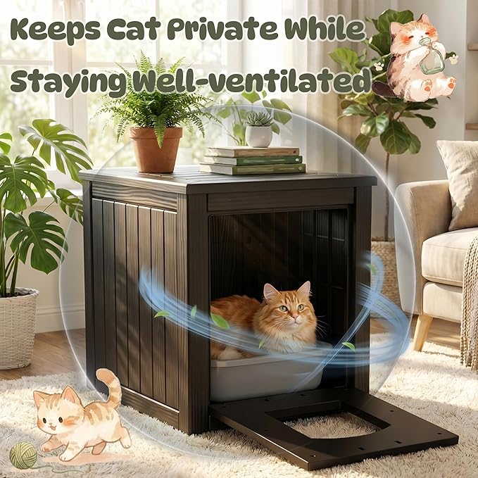 Cat Litter Box Enclosure, Openable Front Door, Raised Floor, Waterproof & - Image 5