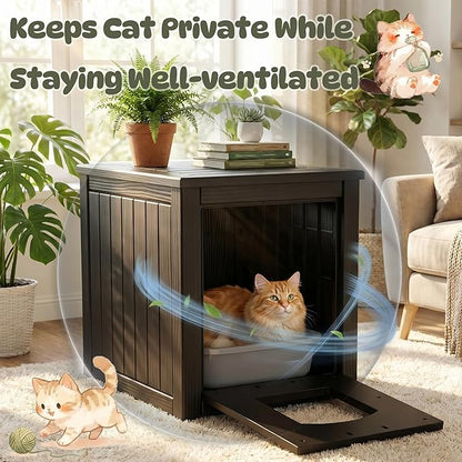 Cat Litter Box Enclosure, Openable Front Door, Raised Floor, Waterproof & - Image 5