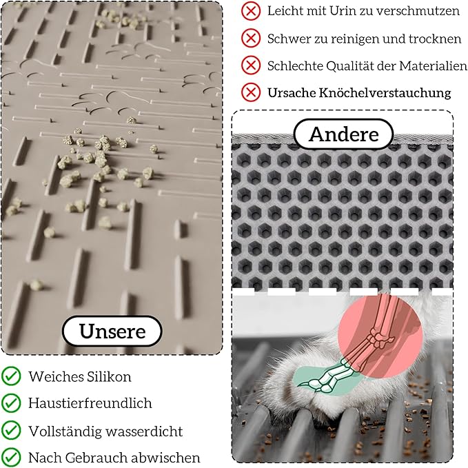 OHMO Cat Litter Mat Trapping Mat Premium Silicone Rubber 23.5x16 Beige - Image 6
