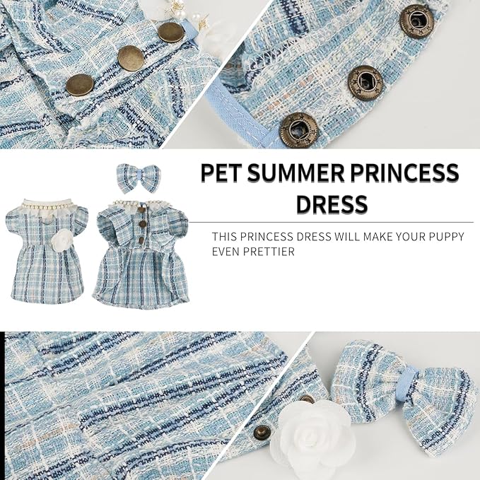 Dog Dress for Puppies, Plaid Tweed Princess Pet Dress - Image 5