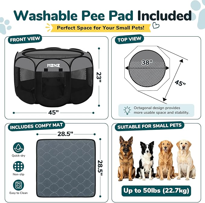 Dog Playpen with Pee Pad, Portable Puppy Pet Crate Indoors - Image 2