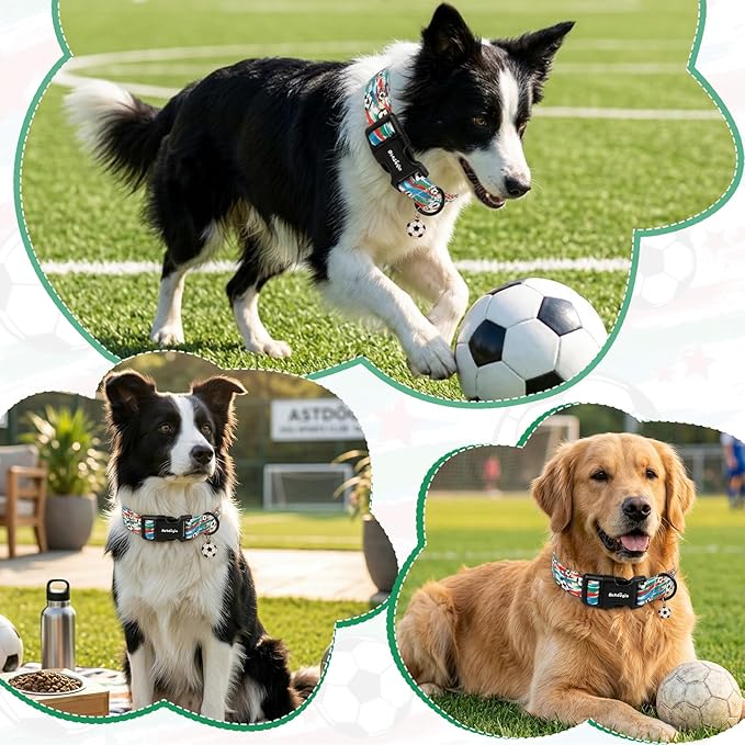 Soccer Dog Collar, Adjustable Cotton Puppy Collars - Image 4
