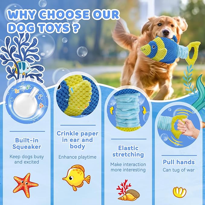 YZHDUXIU Tug of War Dog Toy, Squeaky Dog Toys, Interactive Fish Puppy Toys - Image 3
