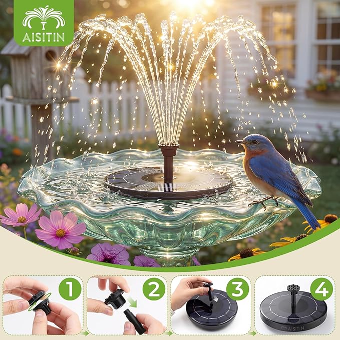 AISITIN 2.5W Solar Bird Bath Fountain Pump, Solar Fountain - Image 6