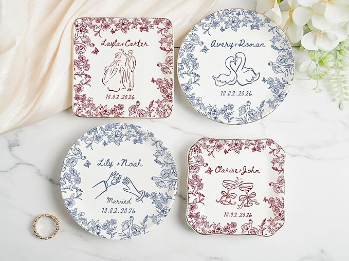 LOVELYPOD Personalized Floral Engagement Trinket Tray, Custom Couple Name - Image 3