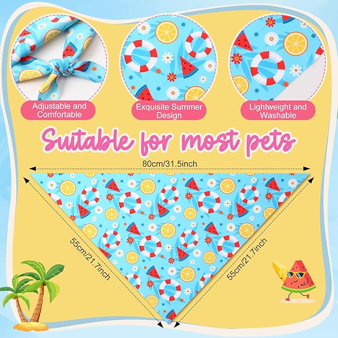 Preboun 50 Pcs Summer Bandanas Dogs Bulk Hawaiian Dog Bandanas Fruit Kerchief - Image 3