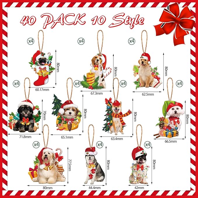 40 Pieces Dog Christmas Tree Ornament Xmas Decorations Funny Dog Lovers Gift - Image 2
