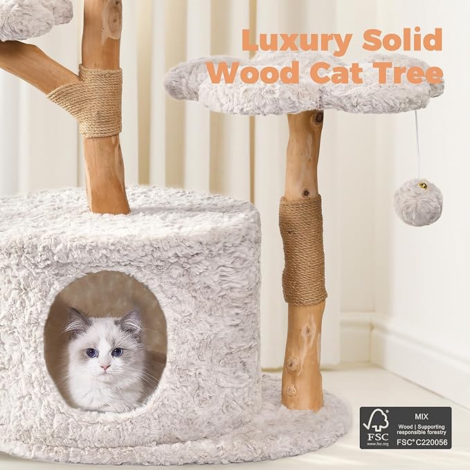 Easyego Modern Cat Tree, 43.3" Aesthetic Wood Cat Tree Tower - Image 2