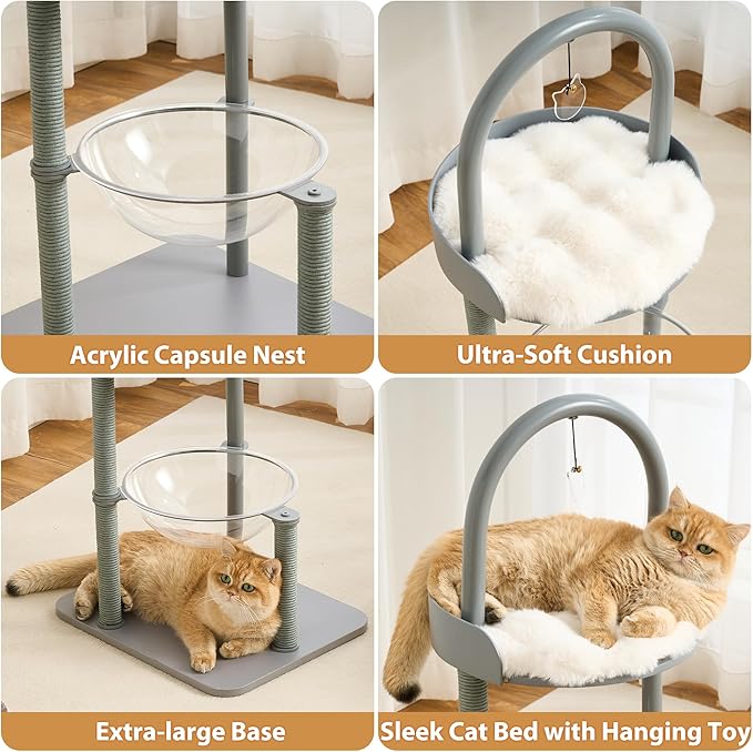 34" Modern Cat Tree Furniture, Minimalist Metal Frame Cat Tower - Image 8