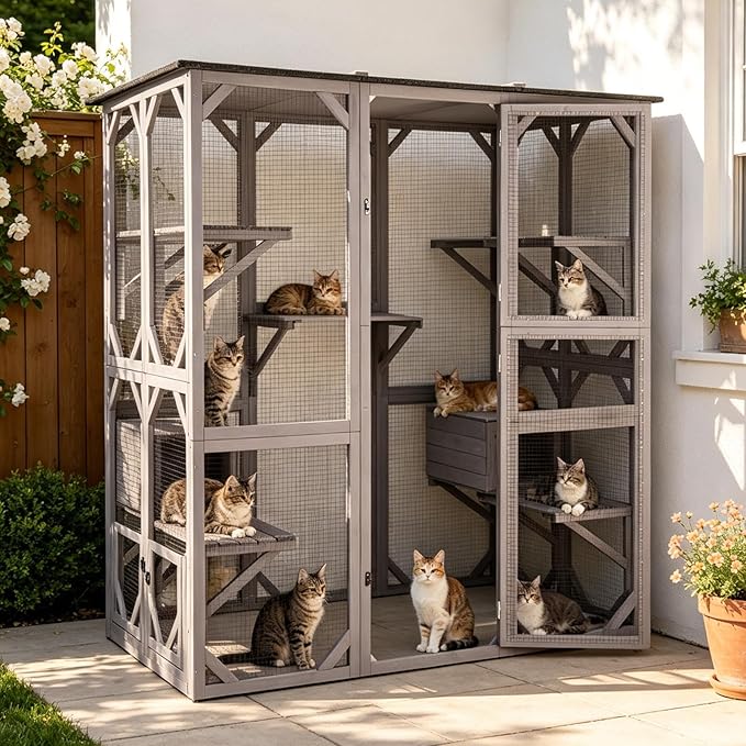 Aivituvin Walk-in Catio Outdoor Cat Enclosure, Weatherproof 3-Tier Kitty Condo by Aivituvin