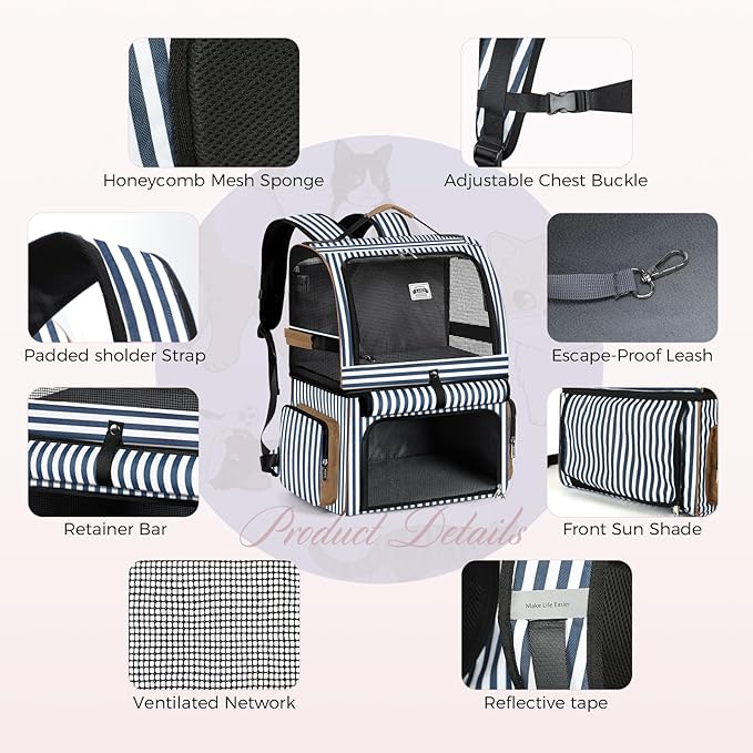 Double Cat Backpack Carrier for 2 Cats, Double-Compartment Pet Carrier Backpack - Image 7
