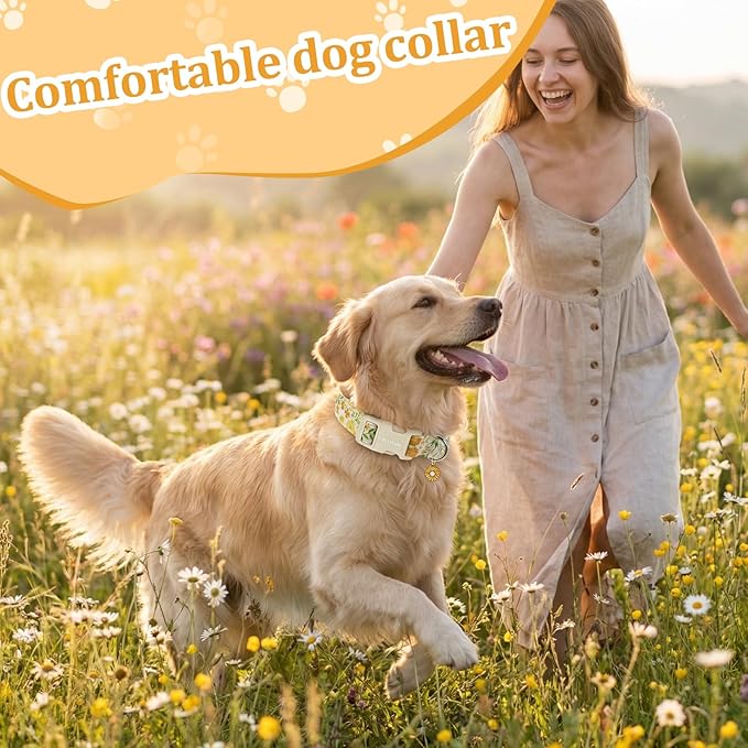 Spring Summer Dog Collar with Daisy Pattern, Adjustable Cotton Puppy Collars - Image 6