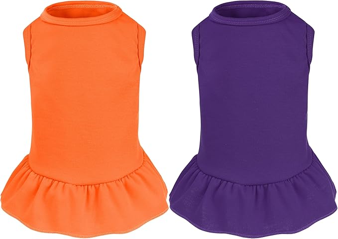 2 Pcs Dog Dresses Cat Skirt Solid Color Dog Clothes Summer Sleeveless Puppy by choyaxo
