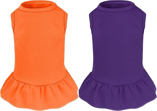2 Pcs Dog Dresses Cat Skirt Solid Color Dog Clothes Summer Sleeveless Puppy by choyaxo
