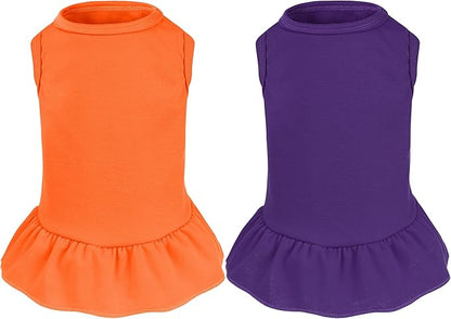 2 Pcs Dog Dresses Cat Skirt Solid Color Dog Clothes Summer Sleeveless Puppy by choyaxo