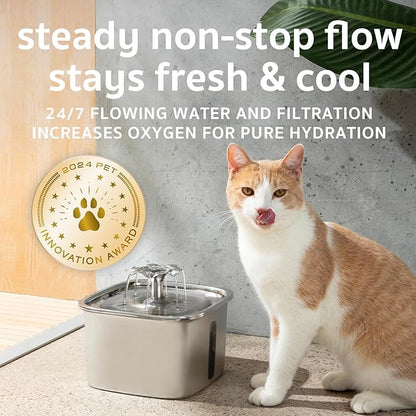Veken Innovation Award Winner Stainless Steel Cat Water Fountain, 95oz/2.8L - Image 6