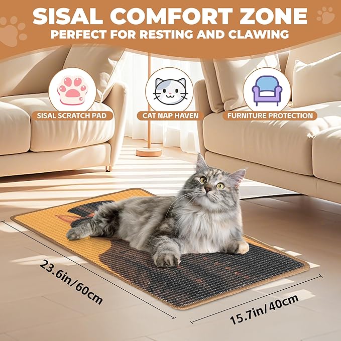 Sisal Cat Scratcher Mat, Cat Wall Scratcher - Image 2