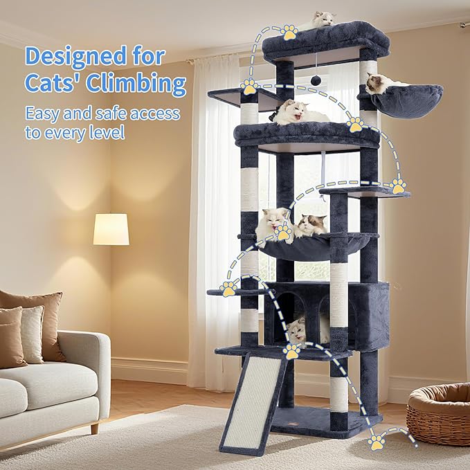 Heybly Tall Cat Tree for Large Cat, 80-inch Multi-Level Cat Tower for Indoor - Image 7
