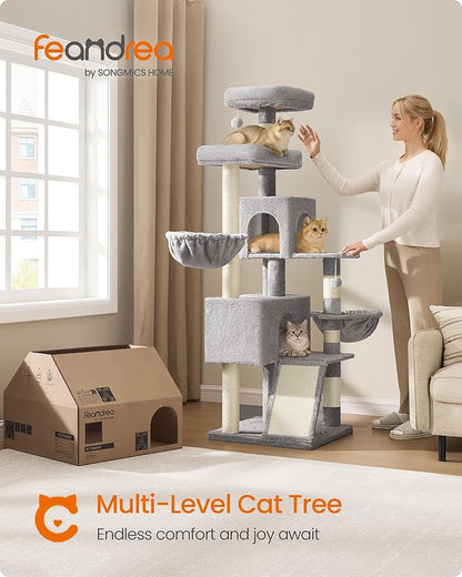 Feandrea Cat Tree, 68.5-Inch Tall Cat Tower, Scratching Posts, Double Caves - Image 2