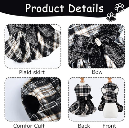 Dog Dress for Small Dog, Yorkie Sweater Girl Plaid Puppy Clothes Chihuahua Cat - Image 5