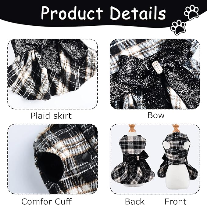 Dog Dress for Small Dog, Yorkie Sweater Girl Plaid Puppy Clothes Chihuahua Cat - Image 5