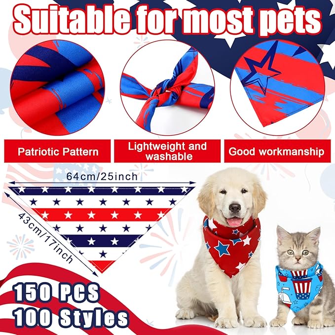 Huhumy 100 Pcs 4th of July Dog Bandanas 250th Anniversary Pet Bandanas Bulk - Image 2