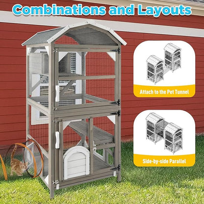 Gowoodhut 71'' Large Cat House Outdoor Catio Enclosures Indoor Kitten Cages - Image 2