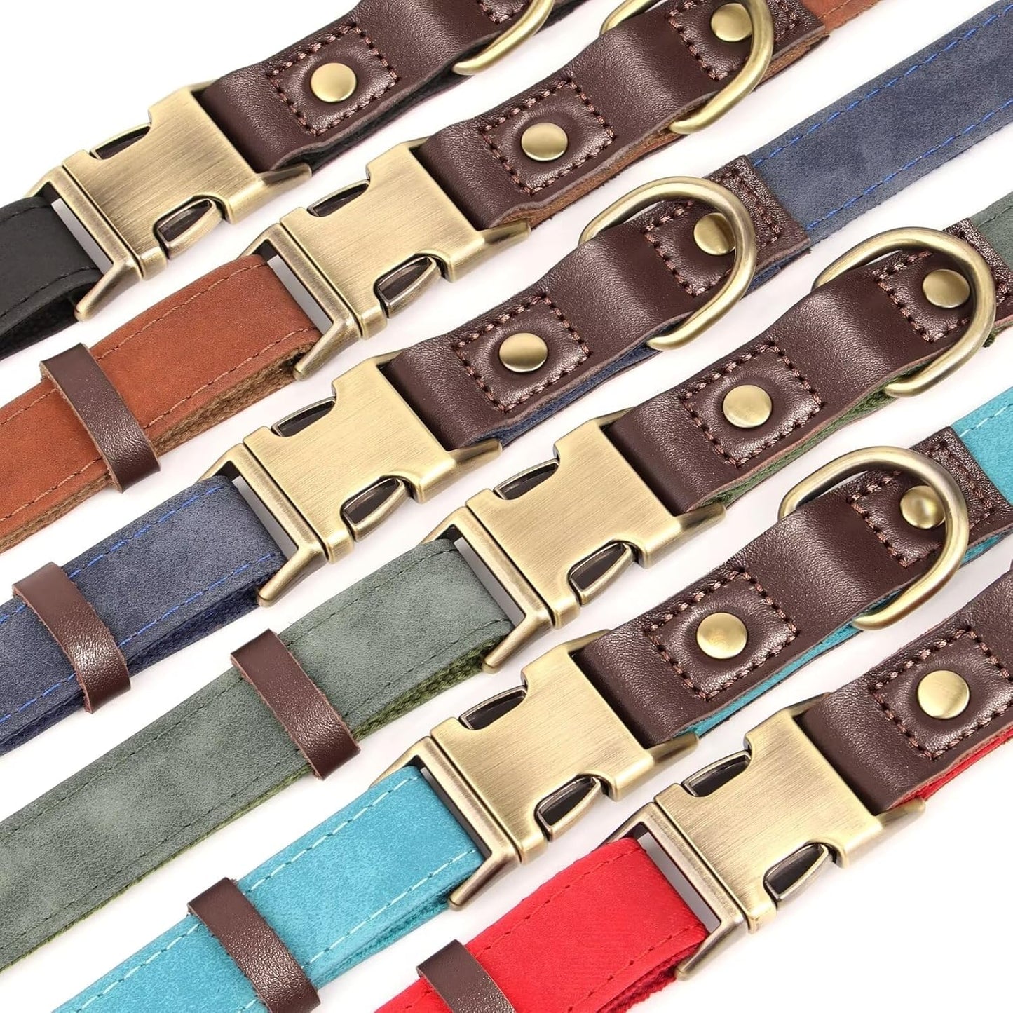 Didog Soft PU Leather Dog Collars for Medium Dogs,Classic Adjustable Dog Collars with Quick Release Metal Buckle,Easy Clean and Comfortable with Nylon Lining,Green,M Neck 13-19"