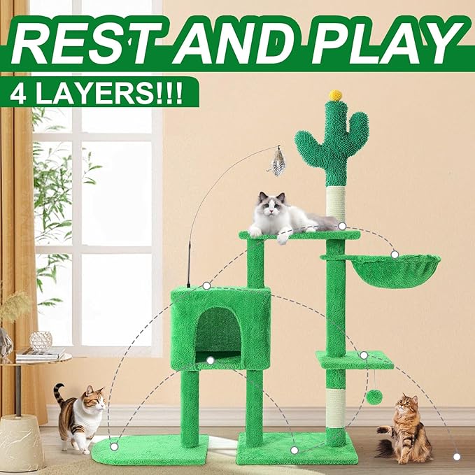 Cat Tree Tower with Metal Frame Hammock, Cat Towers with Scratching Post - Image 2
