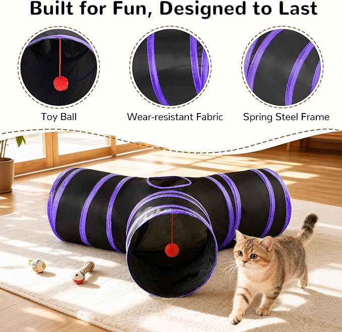 Tempcore Cat Tunnel for Indoor Cats, 3-Way Collapsible Play Tunnel - Image 5