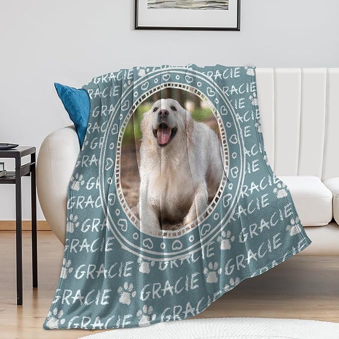 Personalized Dog Blanket with Name Customized Paw Prints Pet Blanket Loss - Image 5