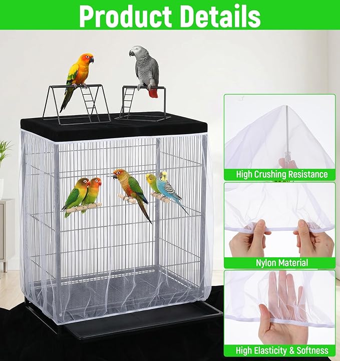 2 Pcs Bird Cage Seed Catcher, Bird Cage Net Cover Seed Catcher Guard Nylon Net - Image 3