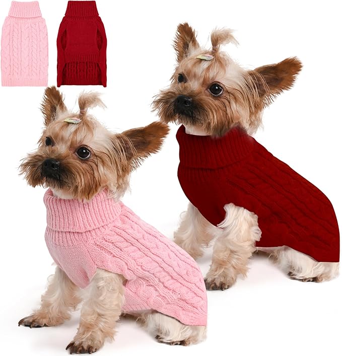 2 Pack Dog Sweaters for Small Dogs Winter Turtleneck Pullover Cable Knit Fleece by Unknown