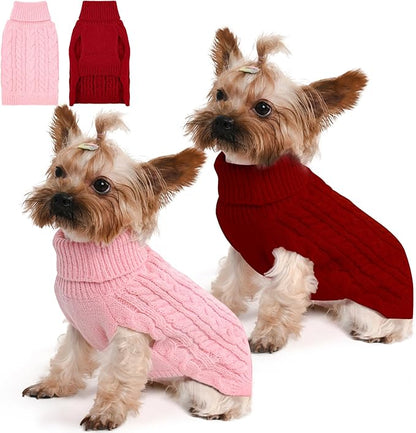 2 Pack Dog Sweaters for Small Dogs Winter Turtleneck Pullover Cable Knit Fleece by Unknown