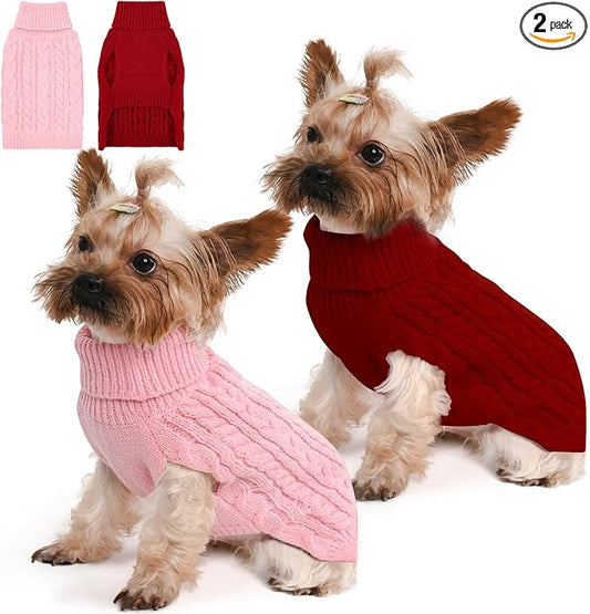 2 Pack Dog Sweaters for Small Dogs Winter Turtleneck Pullover Cable Knit Fleece by Unknown