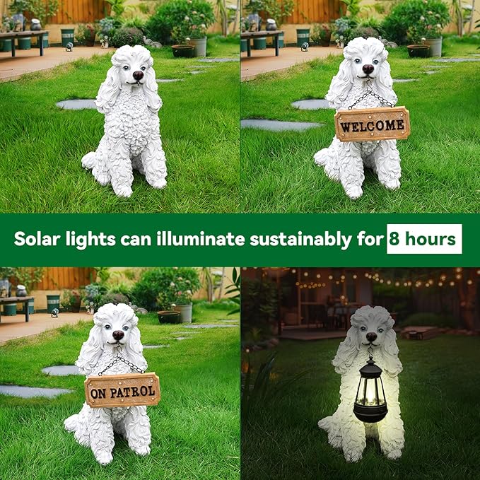 Outdoor Poodle Dog Statue with Interchangeable Welcome Sign and Detachable - Image 4