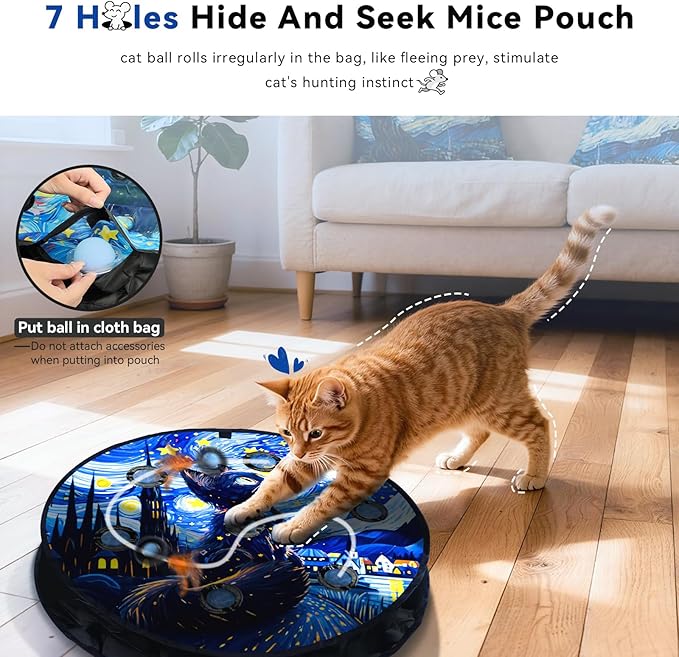 Interactive Cat Toy with Motion Activated Ball & 7-Hole Play Mat, Hide and Seek - Image 3