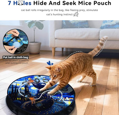 Interactive Cat Toy with Motion Activated Ball & 7-Hole Play Mat, Hide and Seek - Image 3