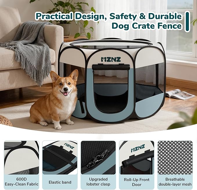 Dog Cat Playpen with Pee Pad, Portable Puppy Pet Crate Indoors - Image 8