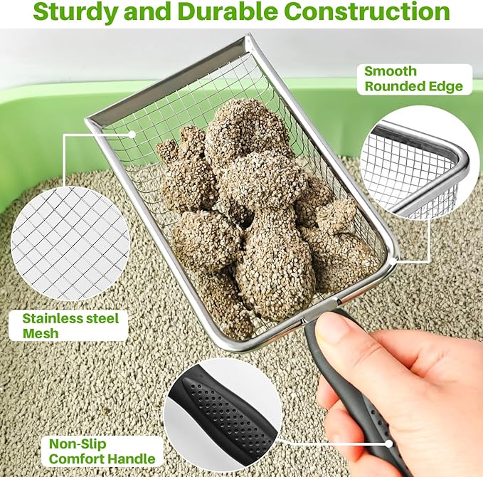 2 Pack Cat Litter Scoop with 3.8mm & 5mm Mesh – Stainless Steel Kitten Litter - Image 2